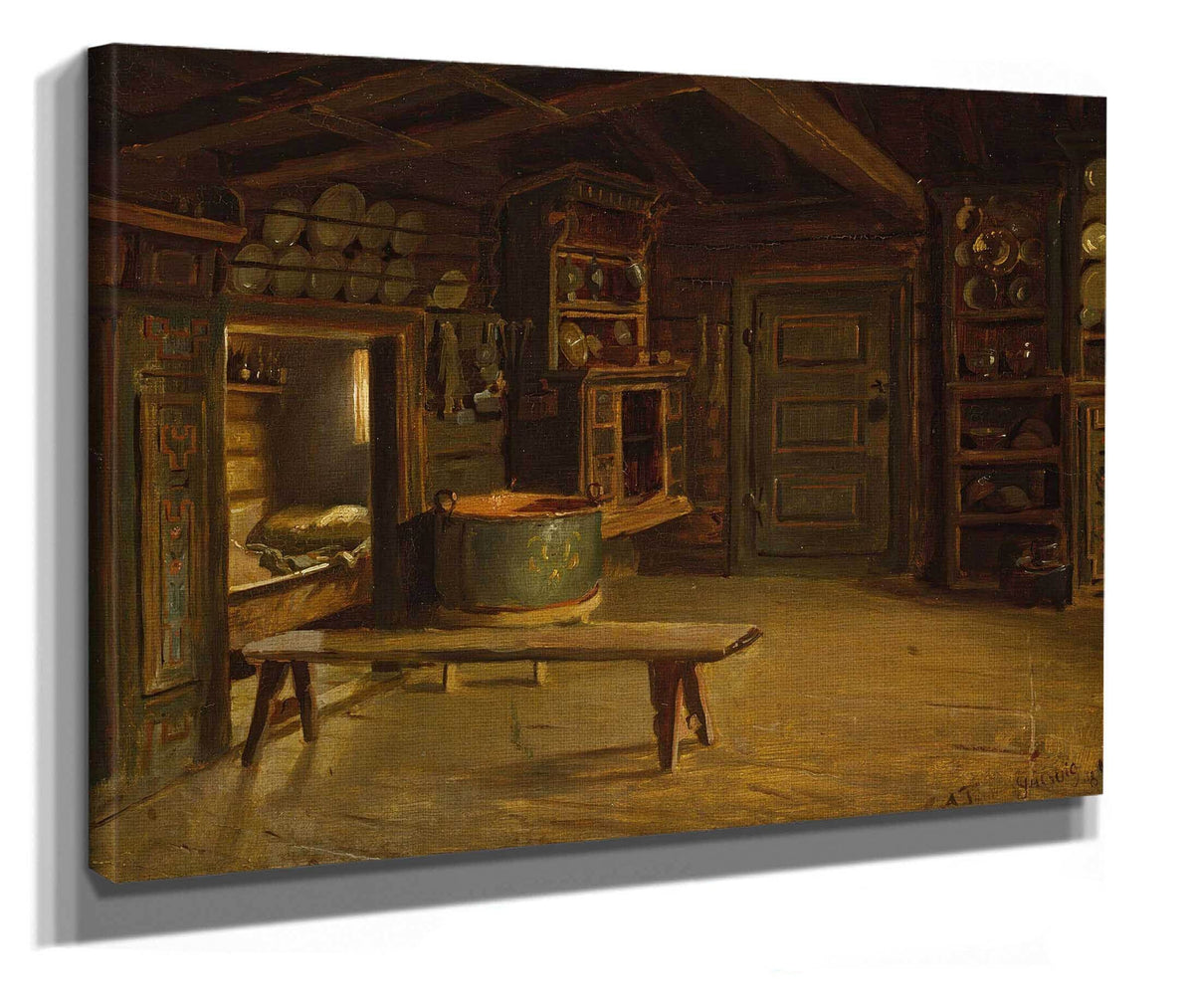 Farm Interior From Gulsvik In Hallingdal by Adolph Tidemand