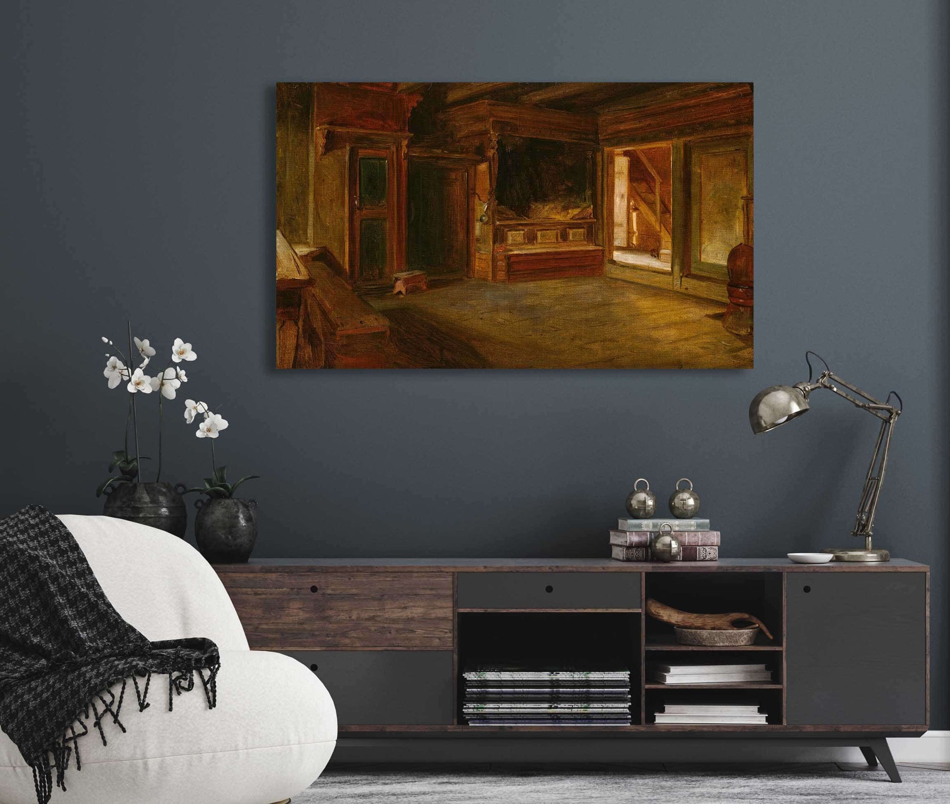Farm Interior From Sandak By Adolph Tidemand