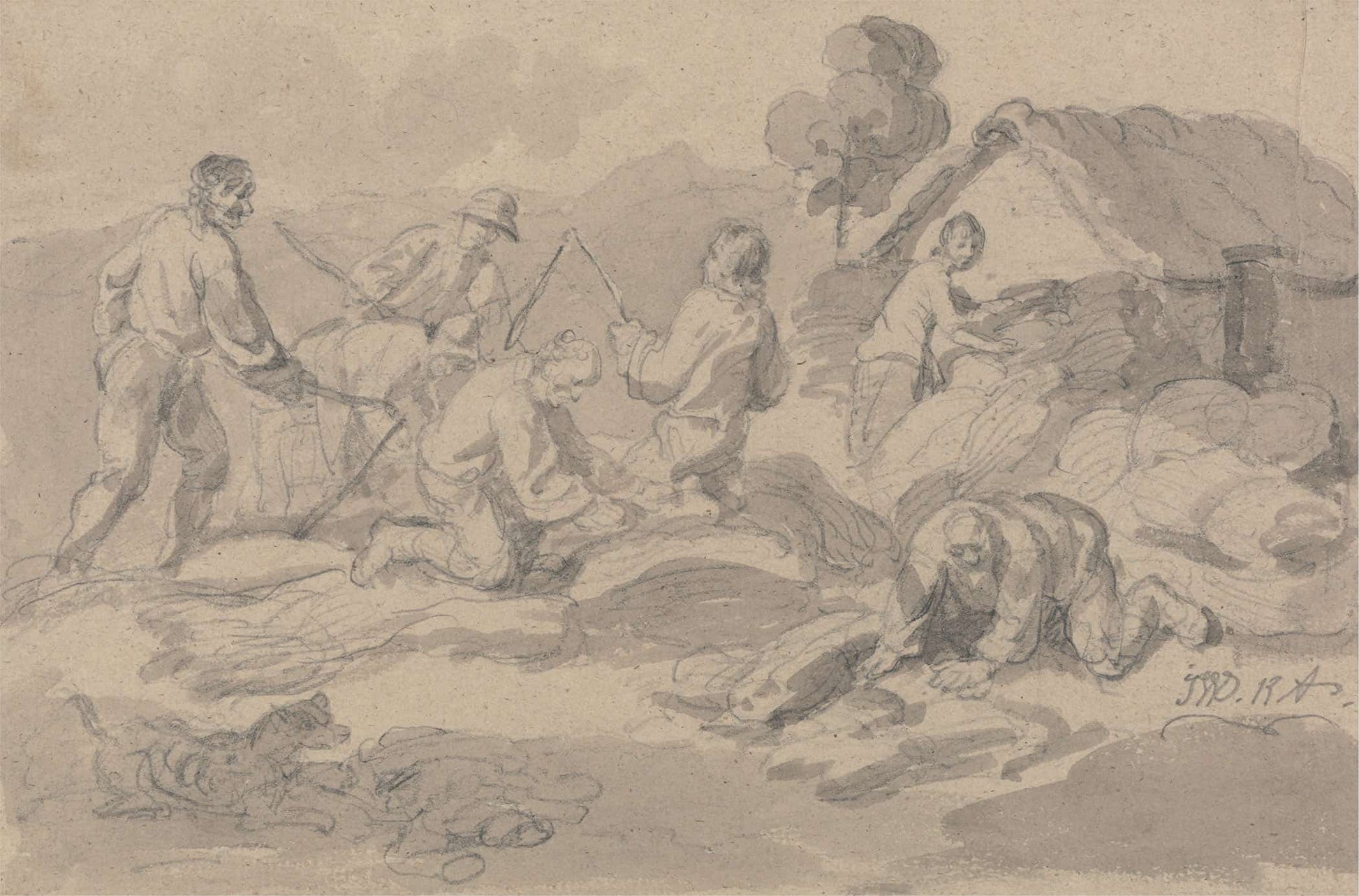 Farm Workers Flailing Corn by James Ward