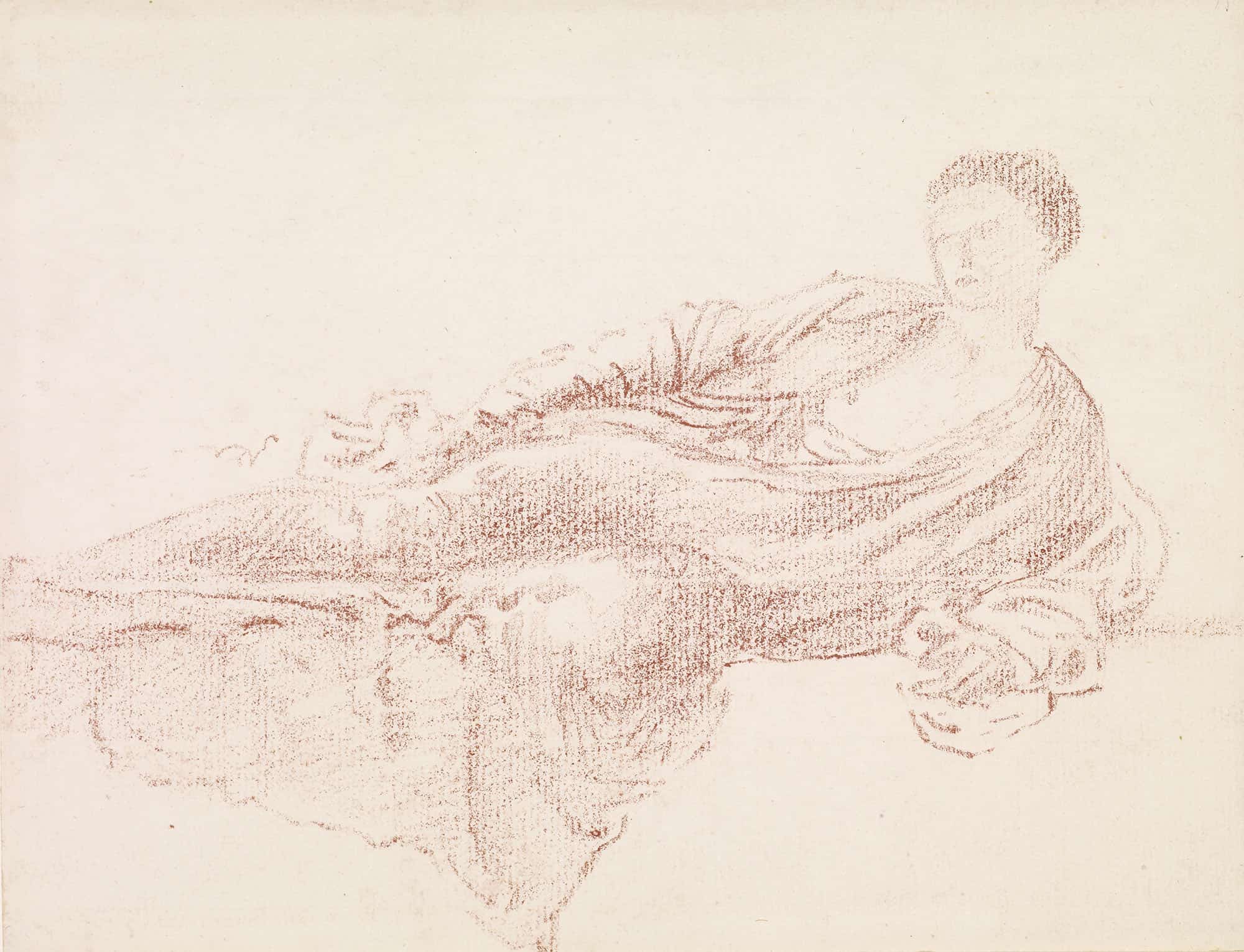 Female Drapery Study Of A Reclining Figure by Sir Edward Coley Burne Jones