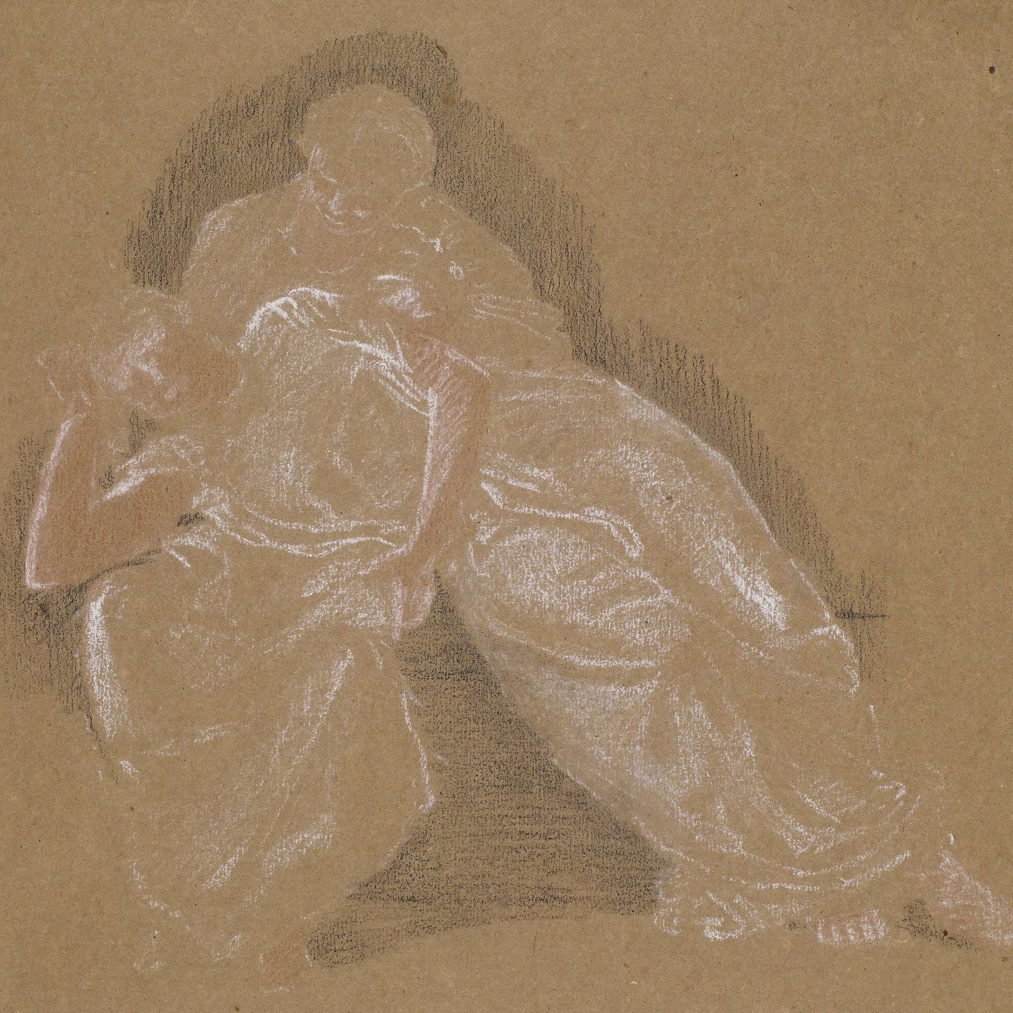Female Drapery Study Of Two Seated Figures by Sir Edward Coley Burne Jones