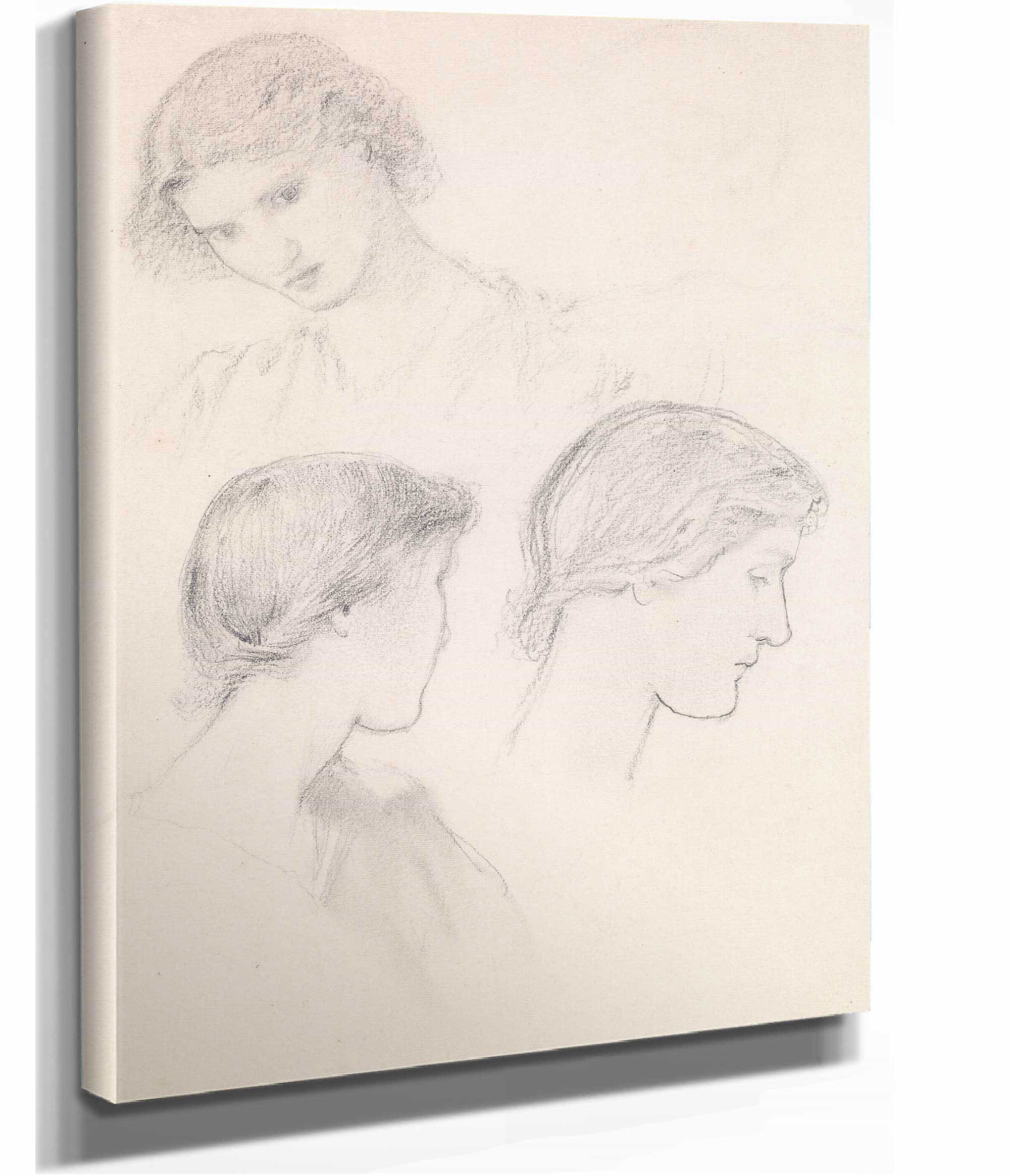 Female Head Study Of A Girl Three Studies by Sir Edward Coley Burne Jones