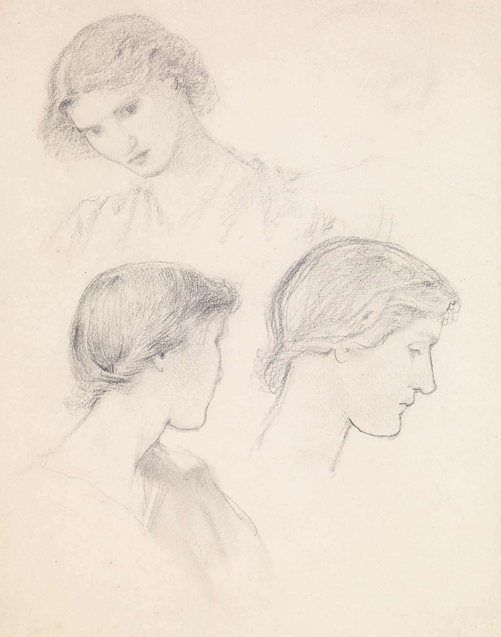 Female Head Study Of A Girl Three Studies by Sir Edward Coley Burne Jones