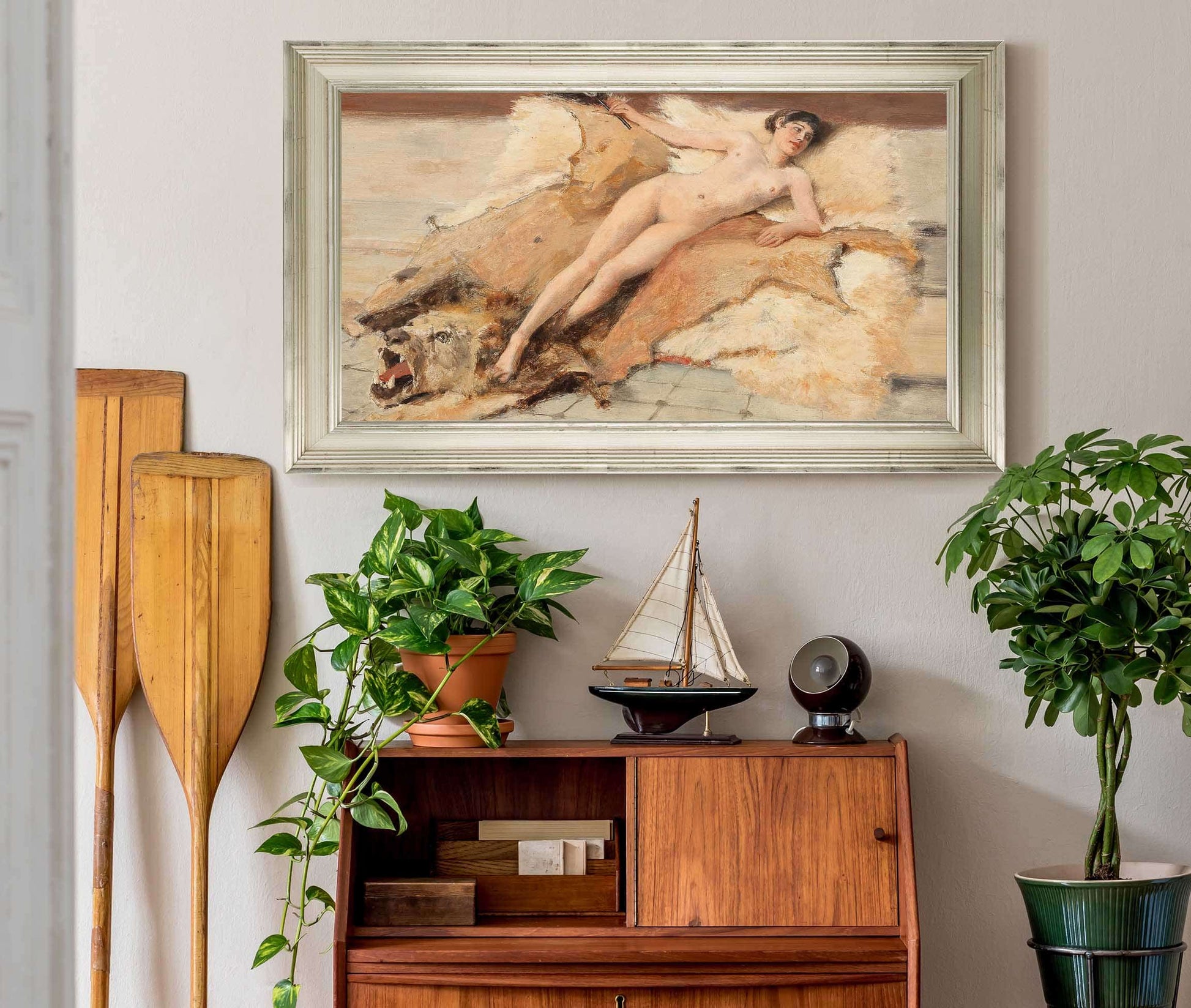 Female Nude On A Lion Pelt By Albert Von Keller