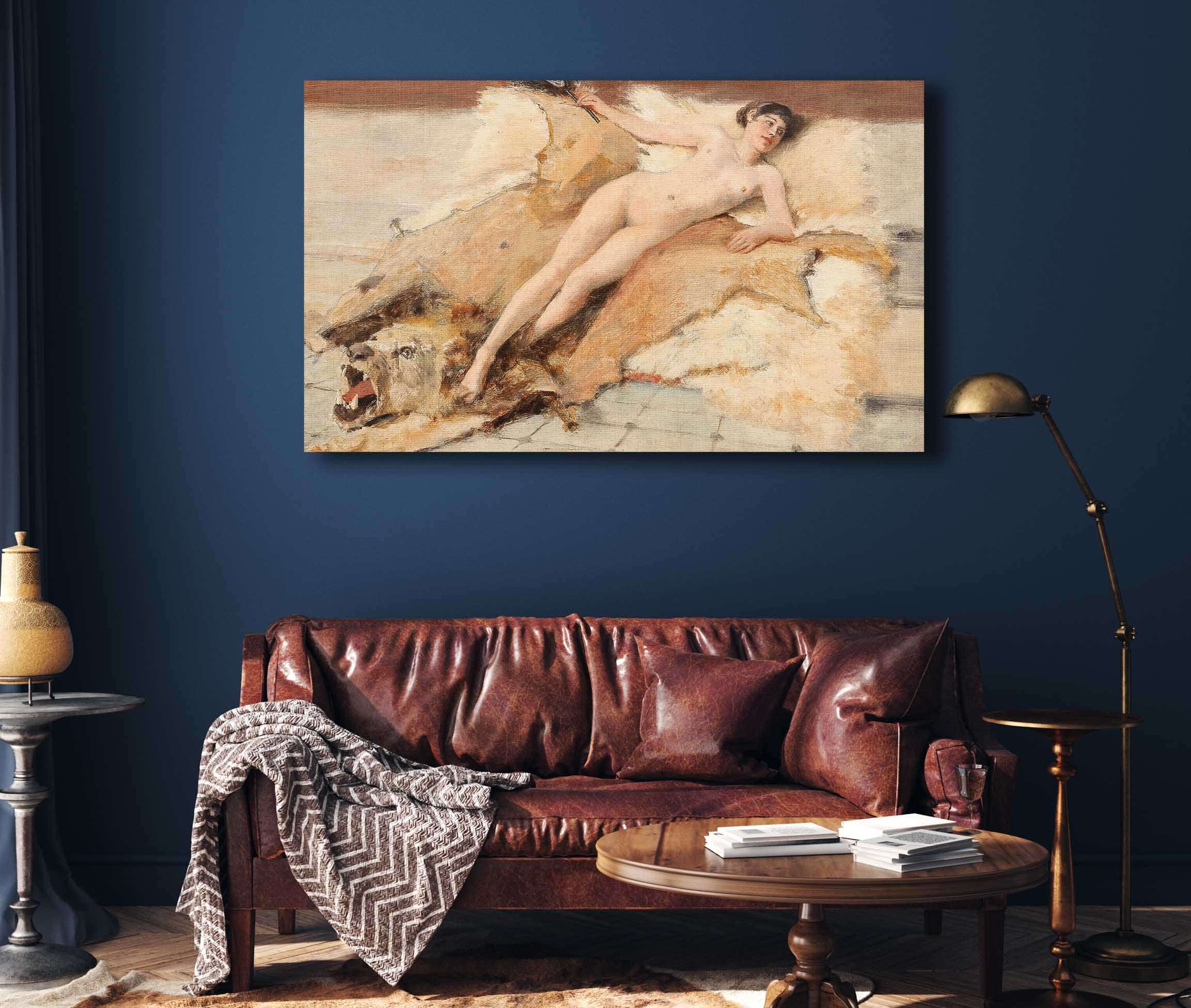 Female Nude On A Lion Pelt By Albert Von Keller
