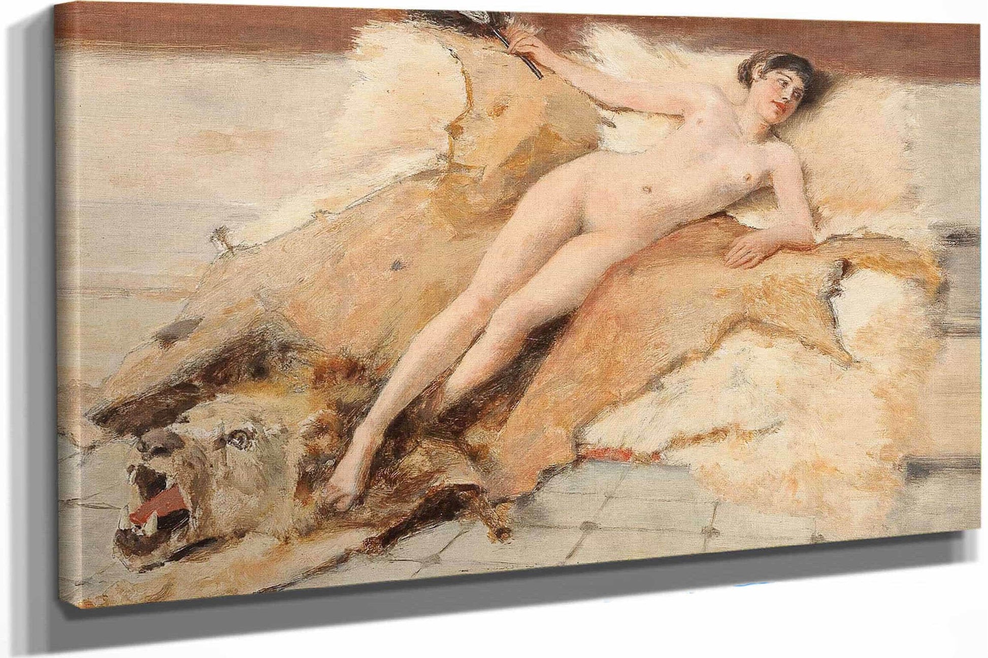 Female Nude On A Lion Pelt By Albert Von Keller
