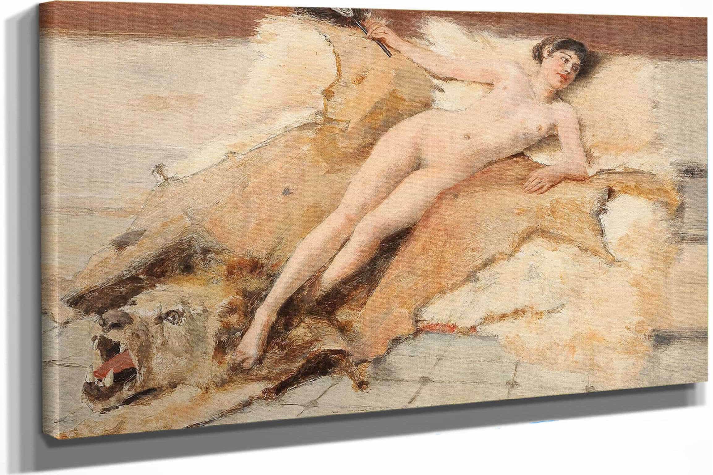 Female Nude On A Lion Pelt By Albert Von Keller