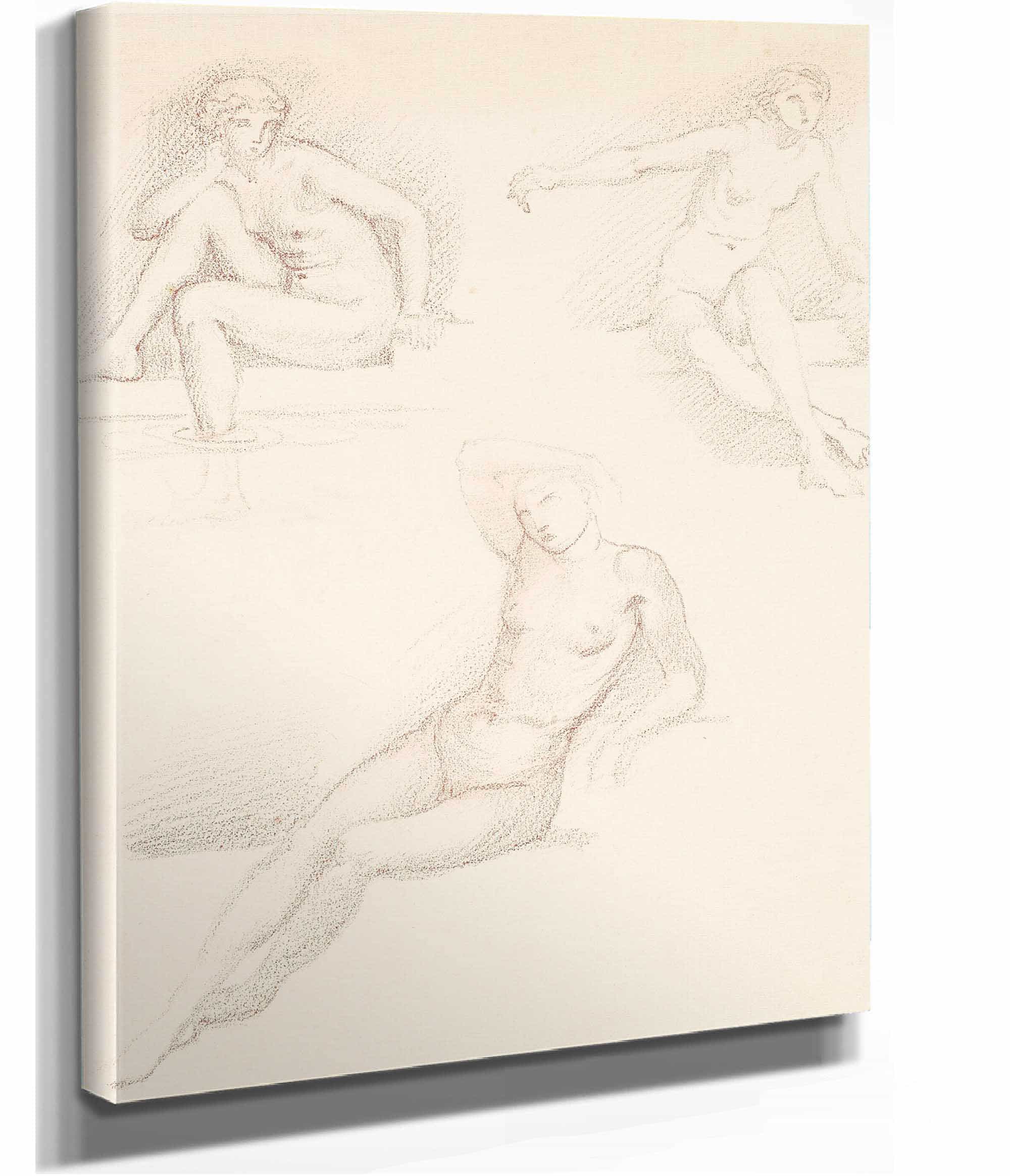 Female Nude Three Studies Of A Seated Girl by Sir Edward Coley Burne Jones