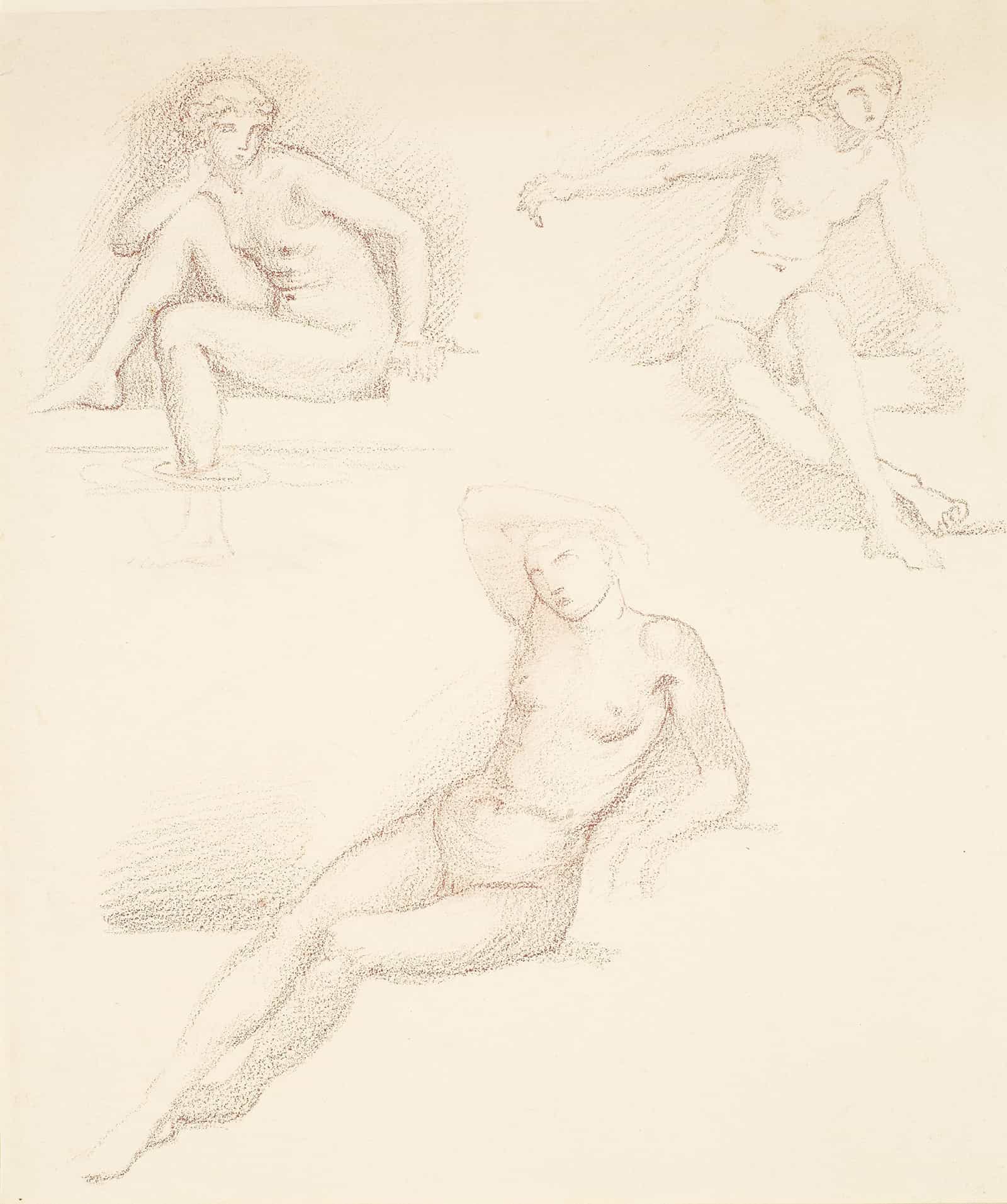 Female Nude Three Studies Of A Seated Girl by Sir Edward Coley Burne Jones