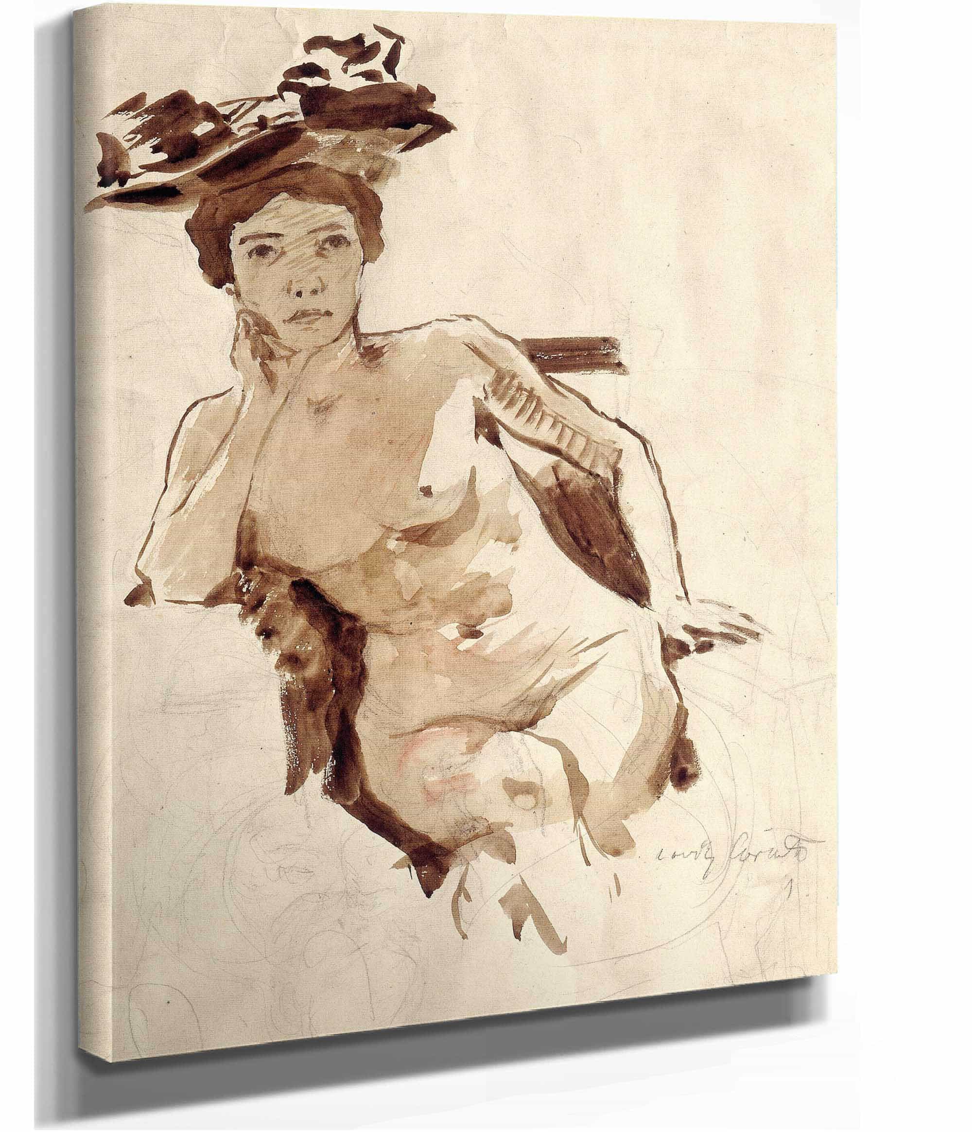 Female Semi Nude With Hat by Lovis Corinth