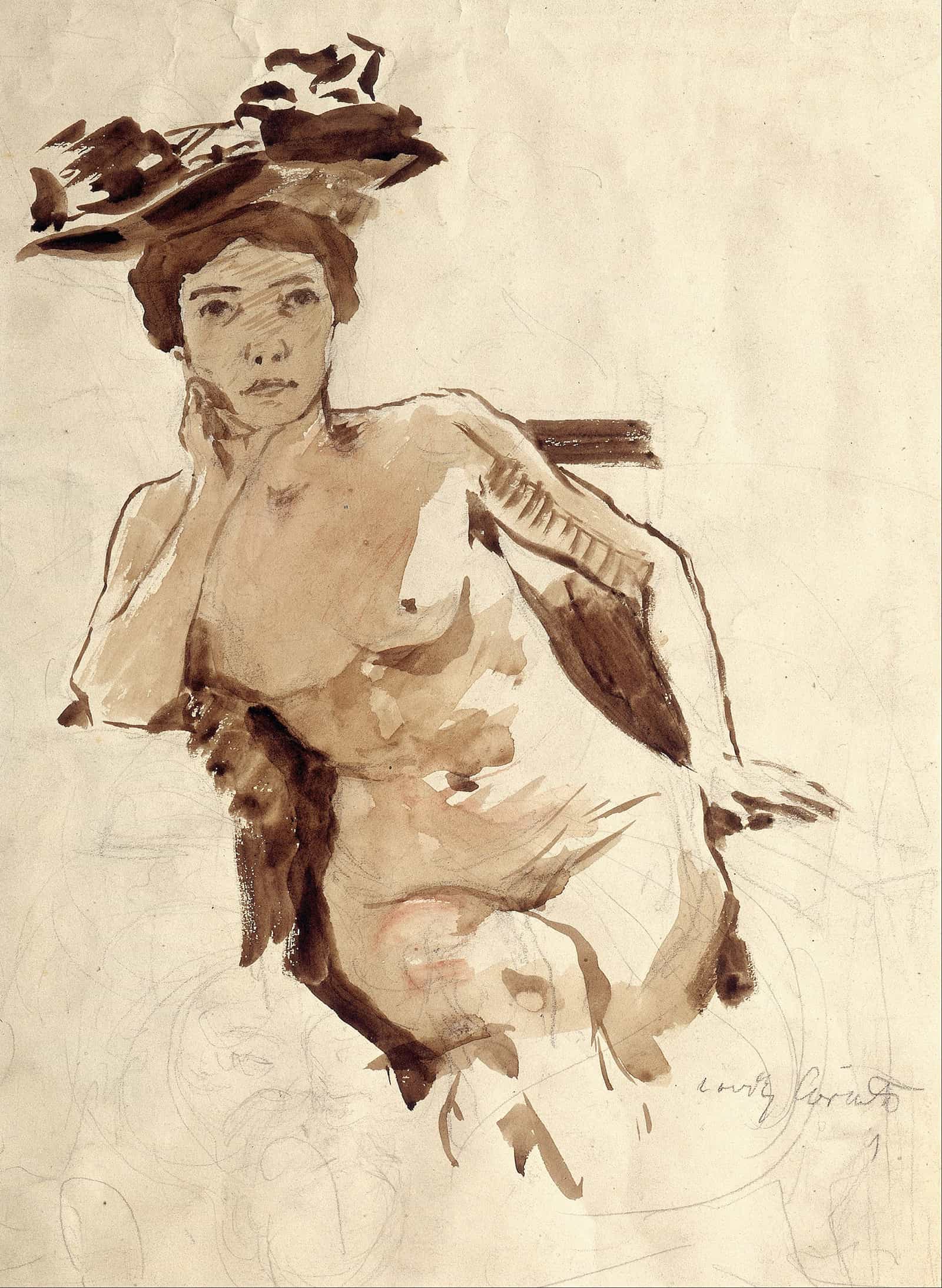 Female Semi Nude With Hat by Lovis Corinth