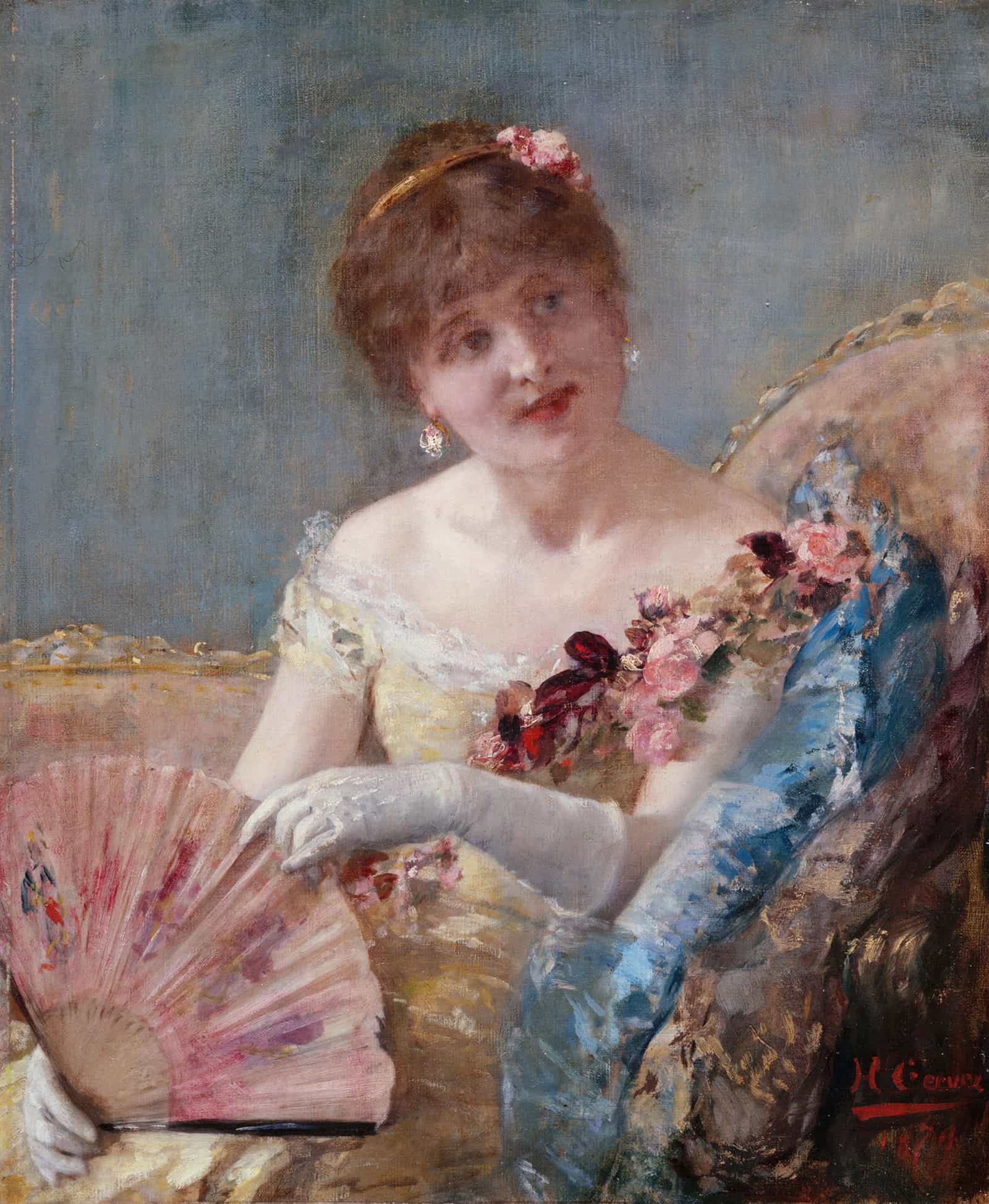 Femme A Leventail Portrait De Rejane by Henri Gervex