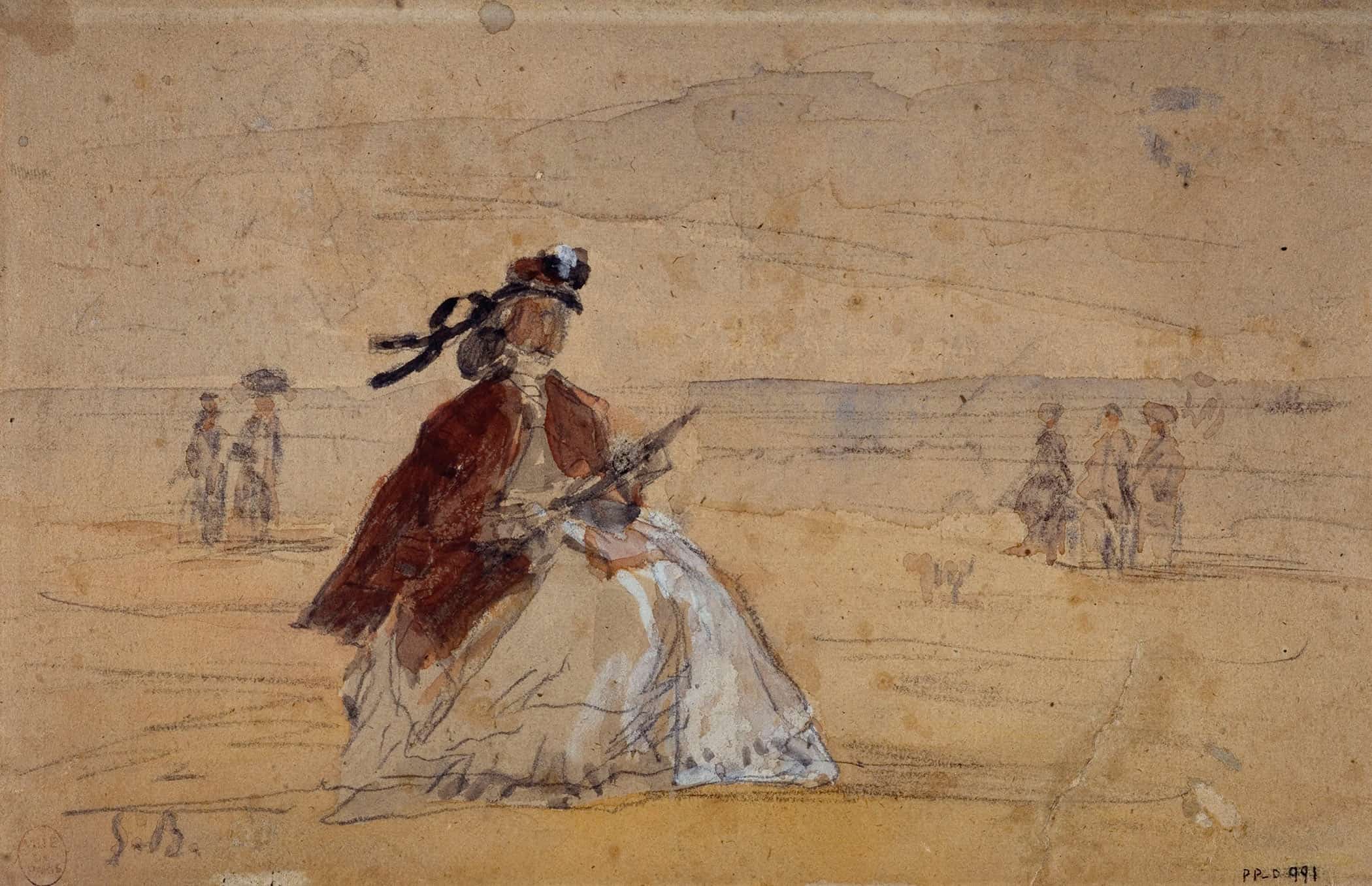 Femme Assise Au Bord De La Mer by Eugene Boudin