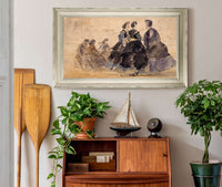 Femme Assise Et Divers Personnages Au Bord De La Mer by Eugene Boudin