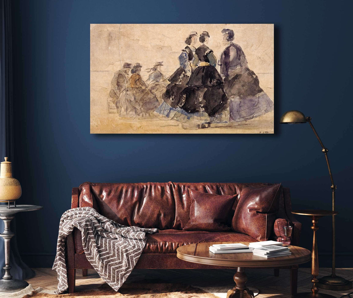 Femme Assise Et Divers Personnages Au Bord De La Mer by Eugene Boudin