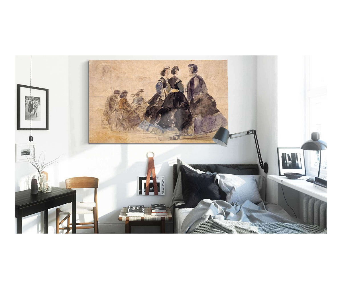 Femme Assise Et Divers Personnages Au Bord De La Mer by Eugene Boudin