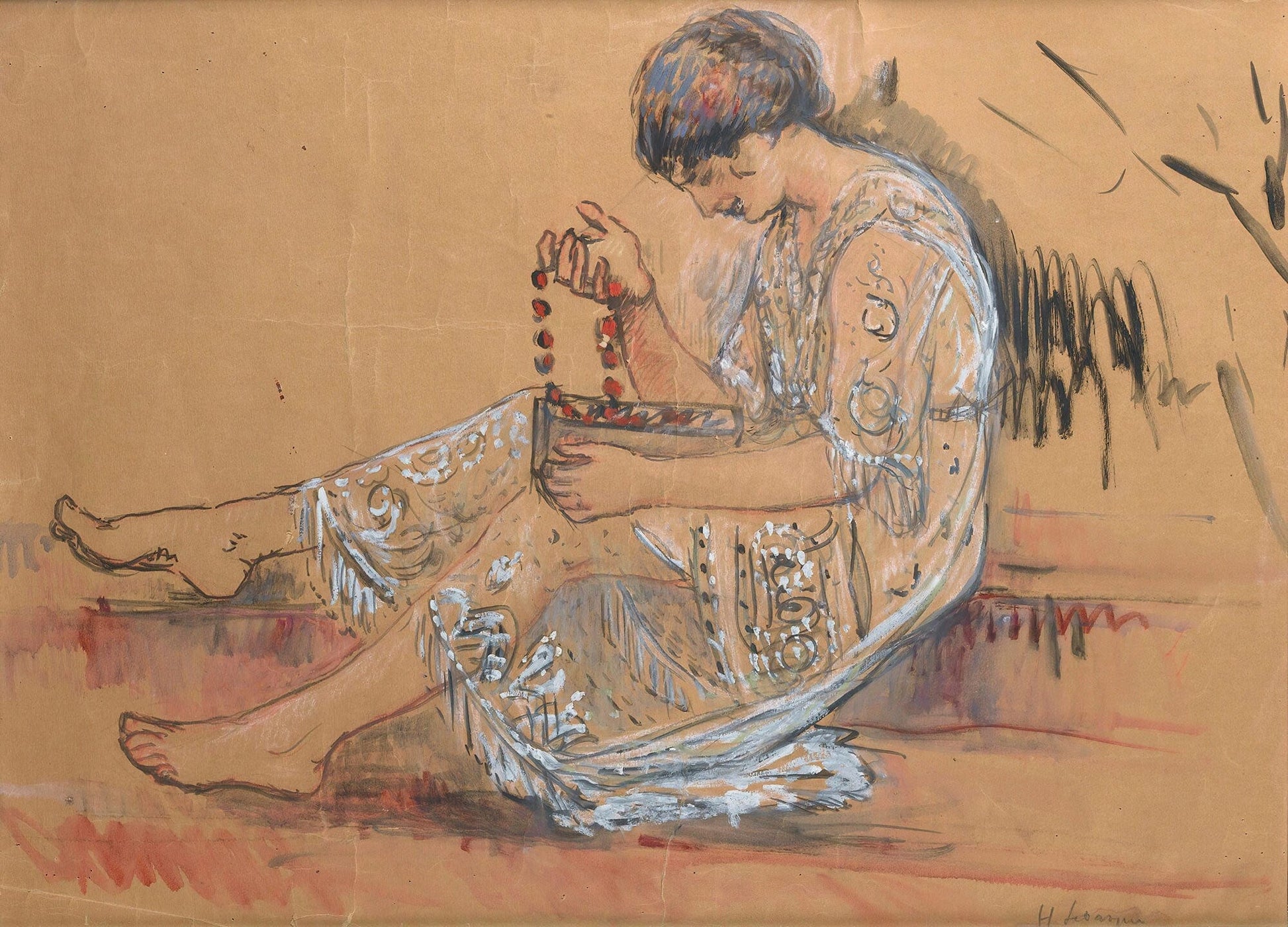 Femme Au Collier Etude Pour Loffrande Au Jardin by Henri Lebasque