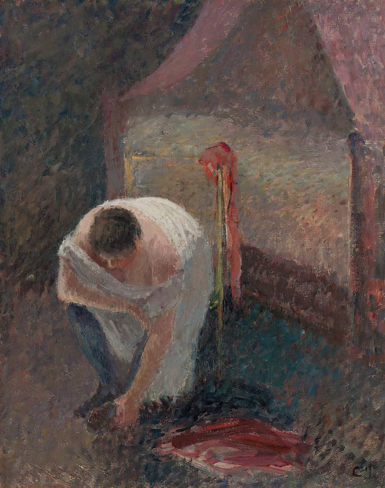 Femme En Chemise Pres Dun Lit by Camille Pissarro