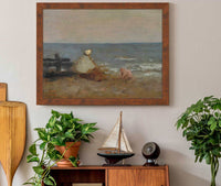 Femme Et Enfant Au Bord De La Mer Etretat by Jean Baptiste Camille Corot