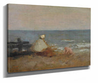 Femme Et Enfant Au Bord De La Mer Etretat by Jean Baptiste Camille Corot