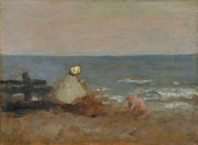 Femme Et Enfant Au Bord De La Mer Etretat by Jean Baptiste Camille Corot