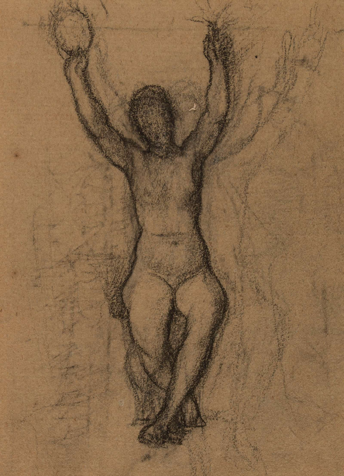 Femme Nue Assise De Face Les Deux Bras Leves by Pierre Puvis De Chavannes