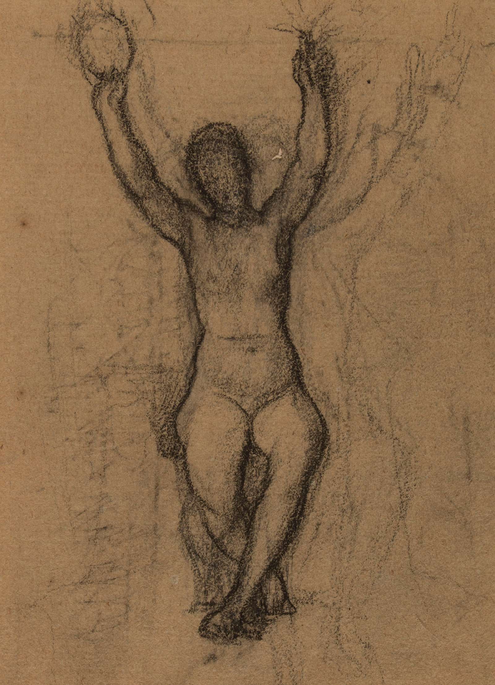 Femme Nue Assise De Face Les Deux Bras Leves by Pierre Puvis De Chavannes