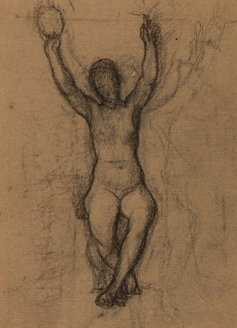 Femme Nue Assise De Face Les Deux Bras Leves by Pierre Puvis De Chavannes