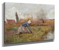 Fermiere Agenouillee Cueillant Des Pissenlits by Jean Baptiste Camille Corot