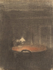 Figure Reading At A Table In An Interior At Night by Vilhelm Hammershoi