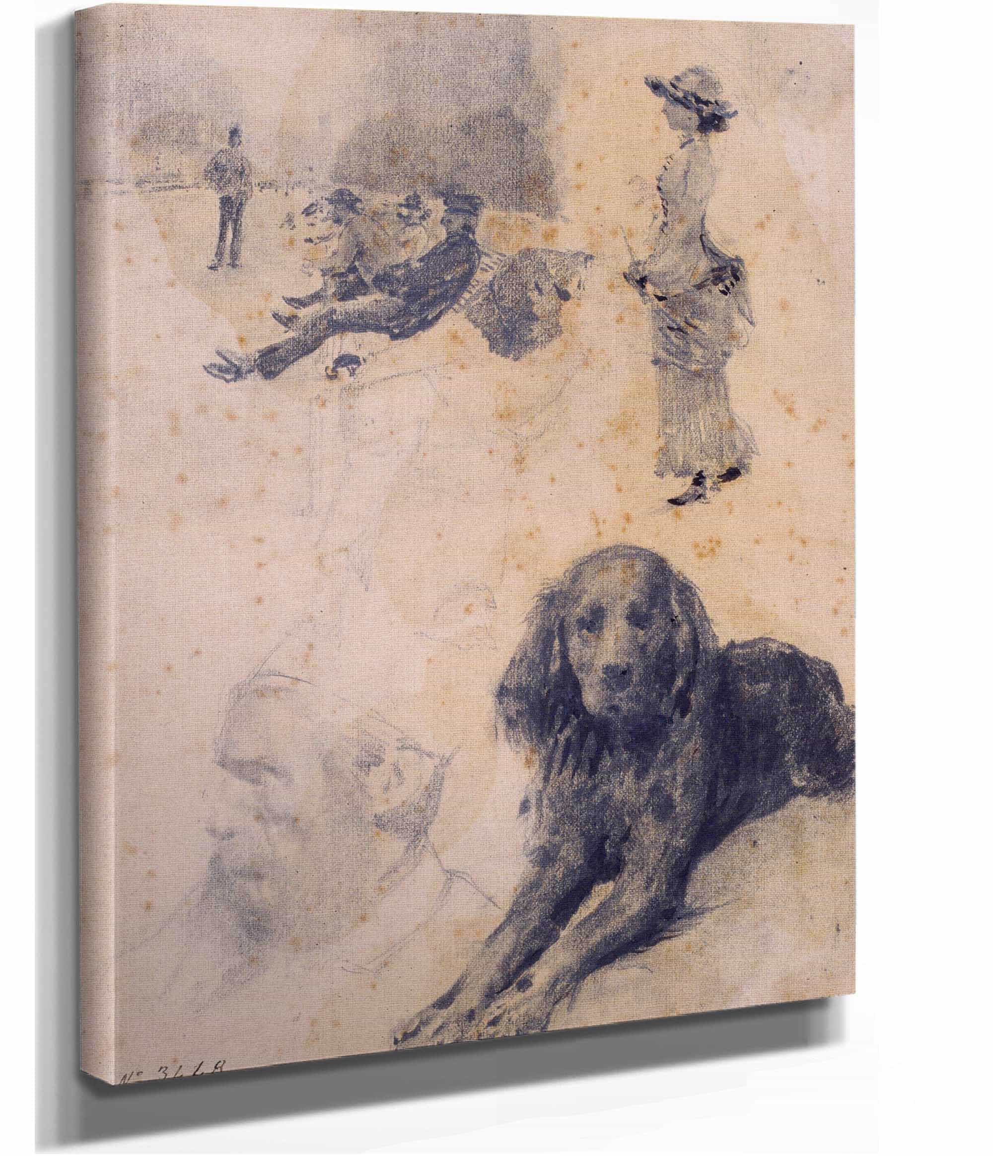 Figure Studies And Study Of Dog by Santiago Rusinol