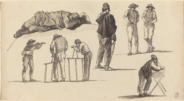 Figure Studies Including One Man Sleeping On The Ground And Two Men Sawing by Claude Joseph Vernet