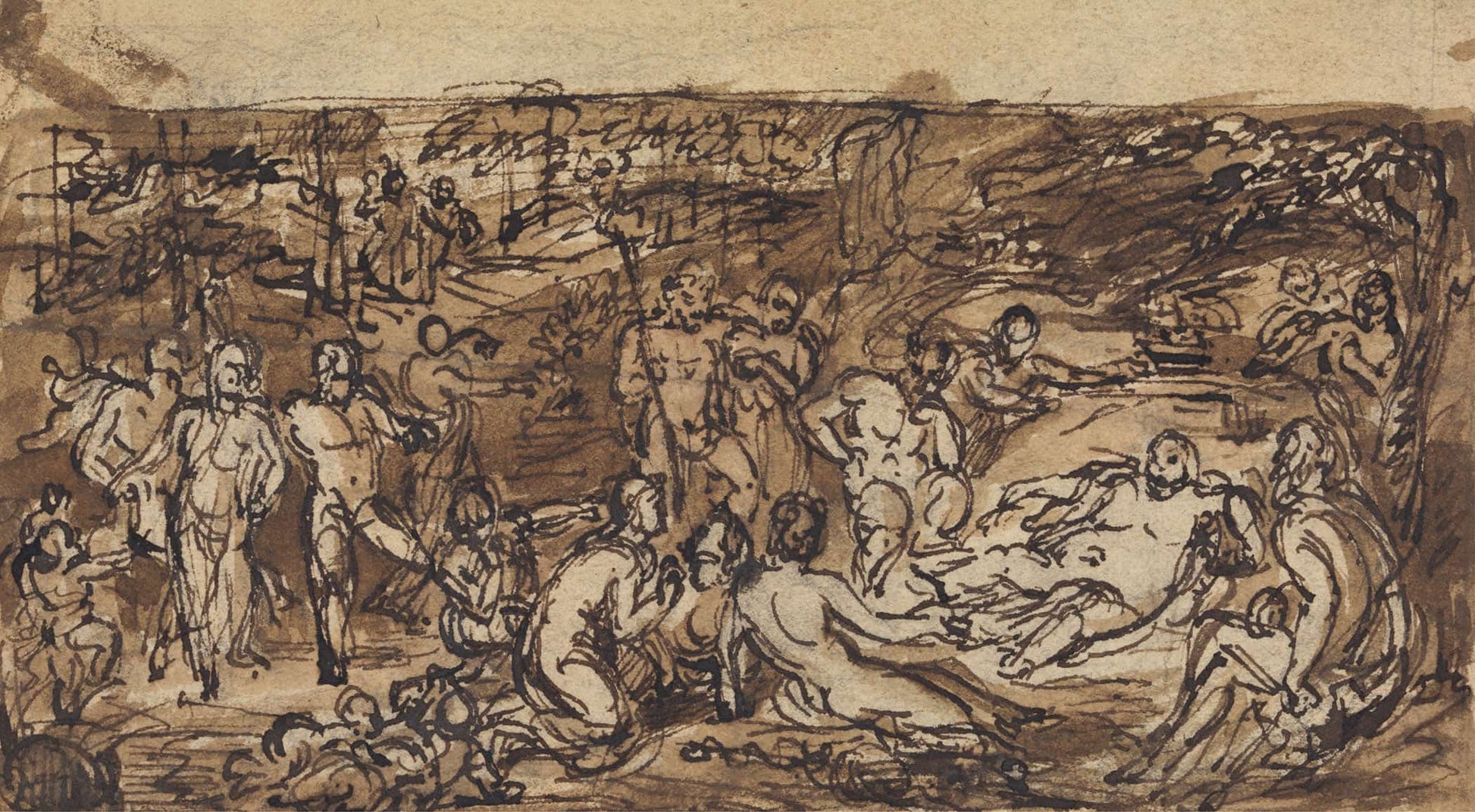 Figure Studies Of A Group Of People In A Wooded Clearing by Robert Smirke