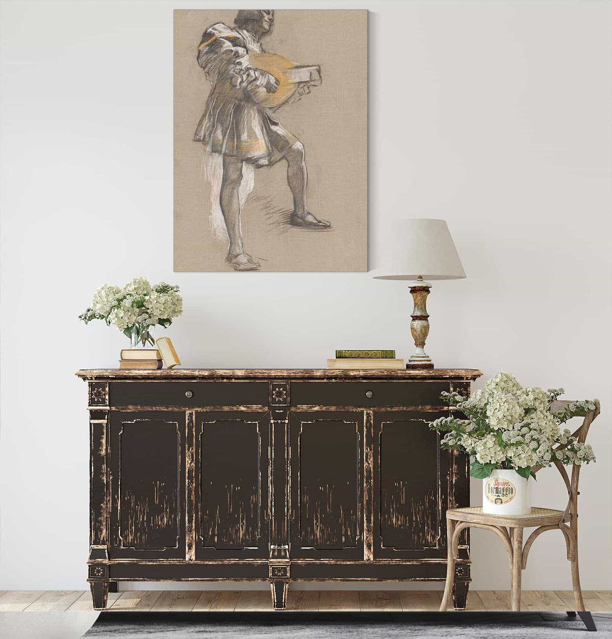 Figure With Mandolin In Mediaeval Costume by Edwin Austin Abbey