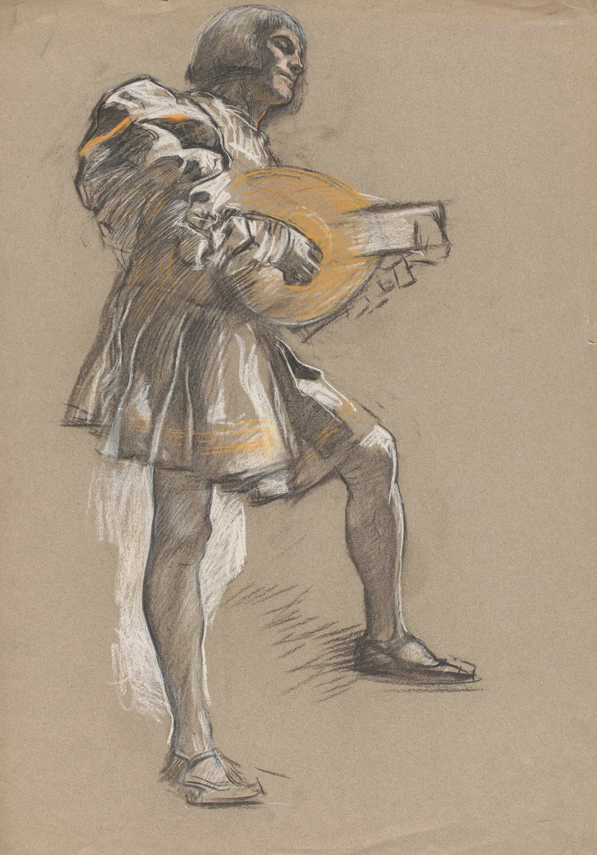 Figure With Mandolin In Mediaeval Costume by Edwin Austin Abbey