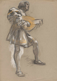 Figure With Mandolin In Mediaeval Costume by Edwin Austin Abbey