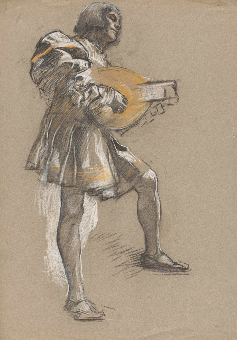 Figure With Mandolin In Mediaeval Costume by Edwin Austin Abbey