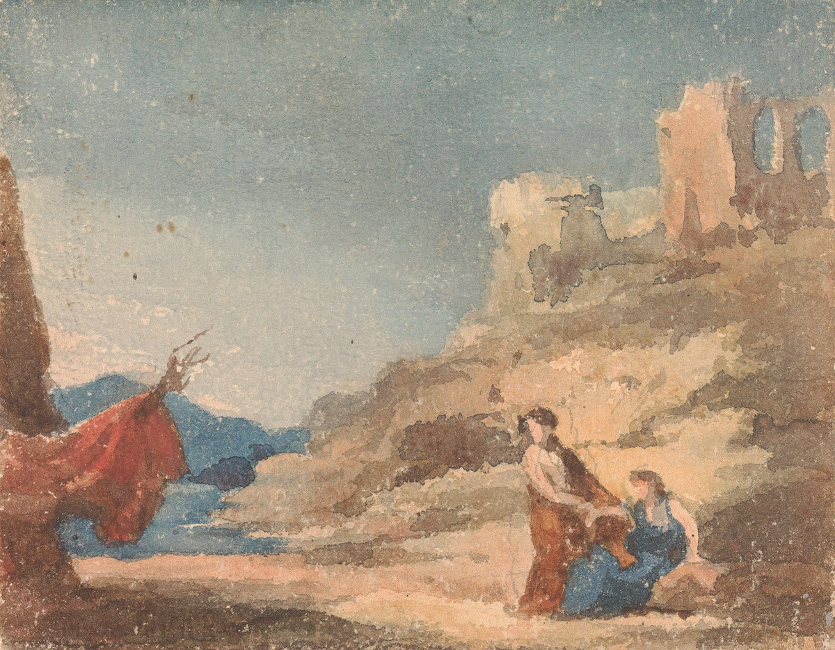 Figures Among Ruins On Hill by Thomas Sully
