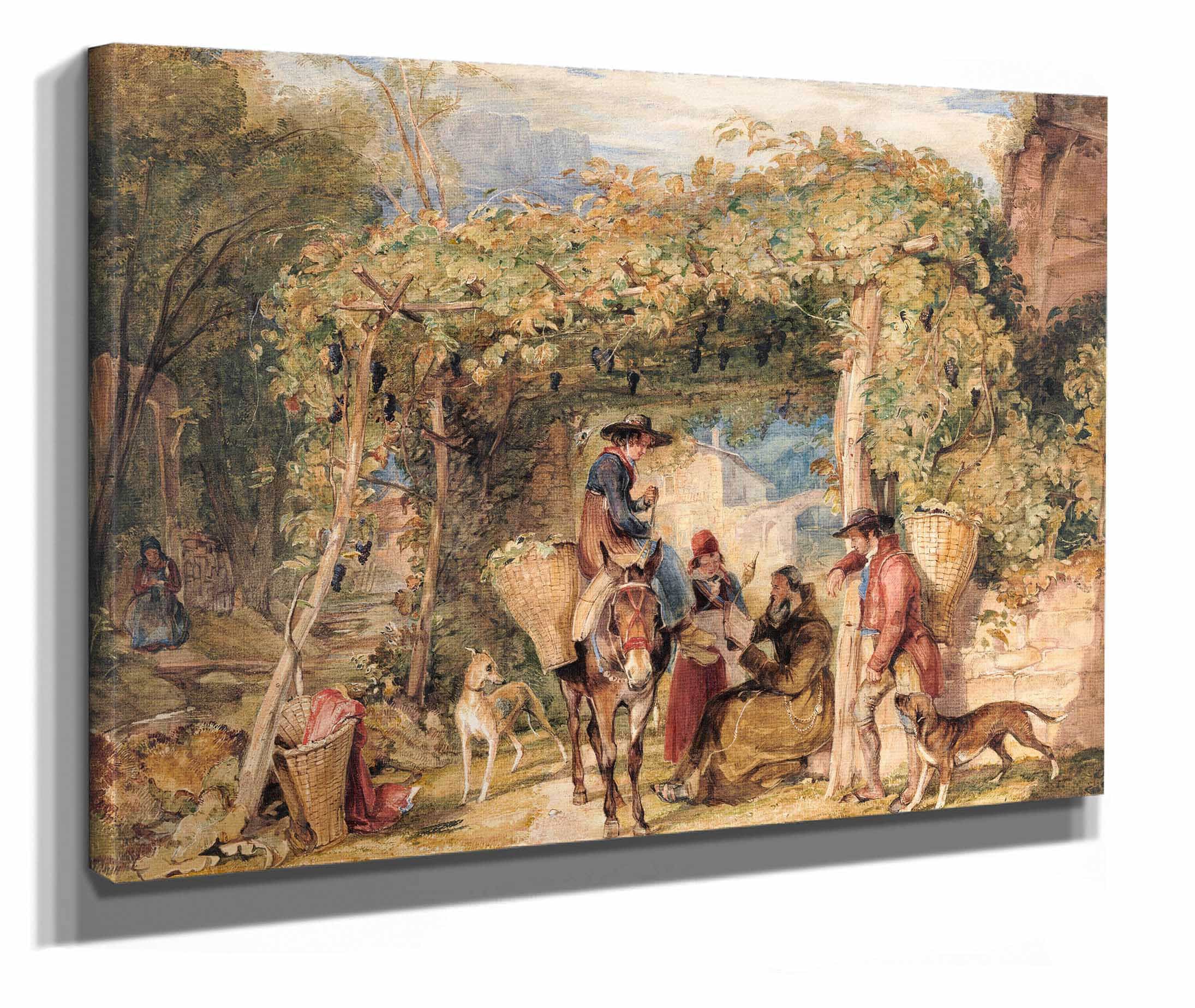 Figures And Animals In A Vineyard by John Frederick Lewis