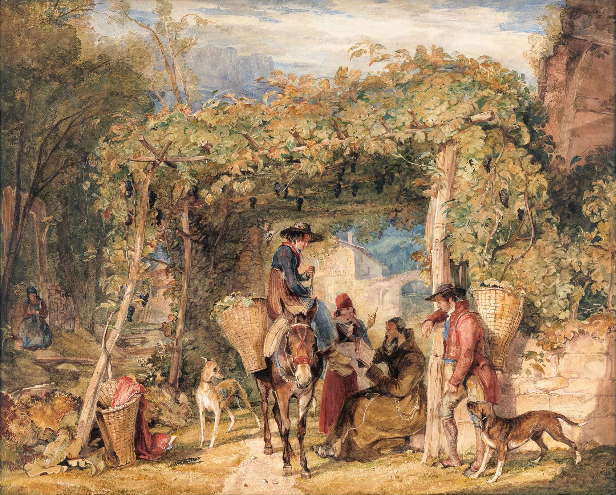 Figures And Animals In A Vineyard by John Frederick Lewis
