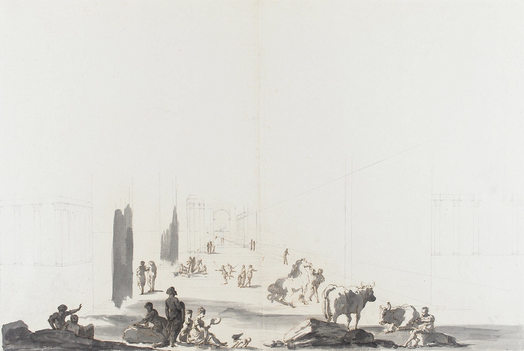 Figures And Animals In Deep Architectural Setting Th Th Century by Gaetano Gandolfi
