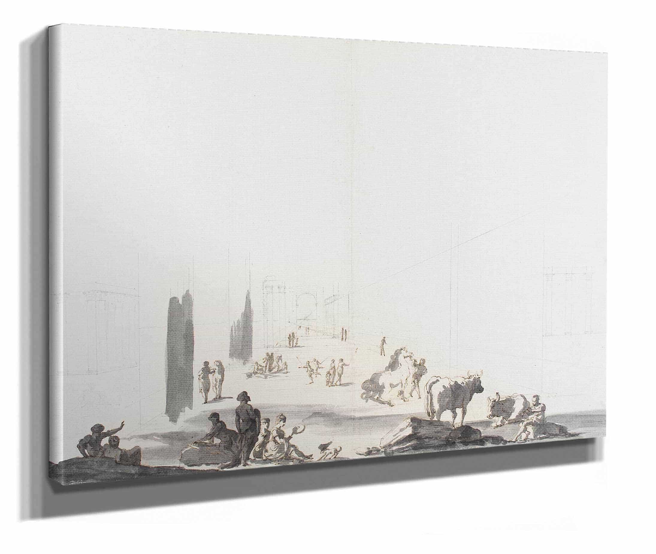 Figures And Animals In Deep Architectural Setting Th Th Century by Gaetano Gandolfi