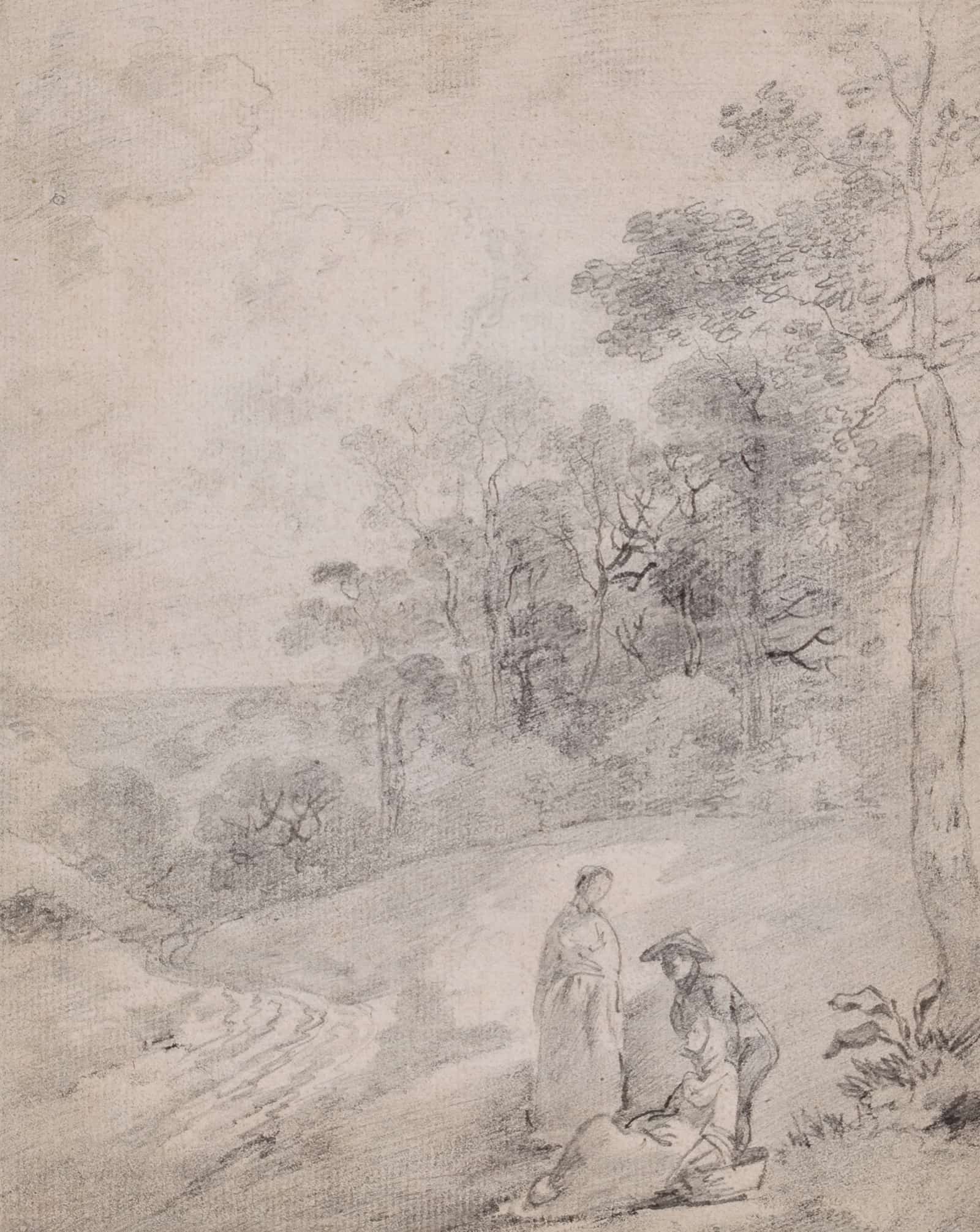 Figures By A Track Through A Wooded Landscape Early S by Thomas Gainsborough