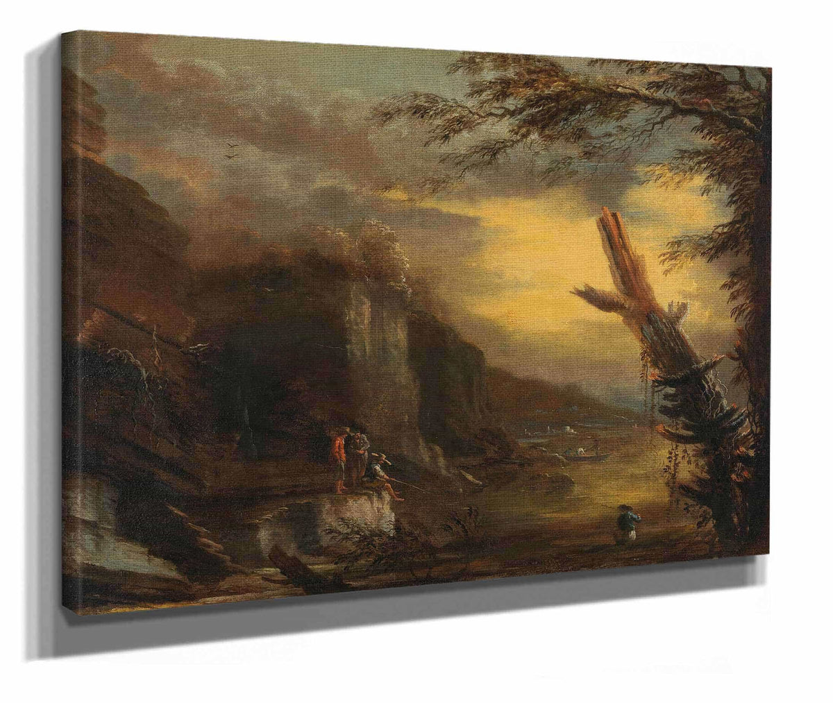 Figures Fishing In A Rocky Coastal Landscape by Salvator Rosa
