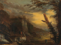 Figures Fishing In A Rocky Coastal Landscape by Salvator Rosa