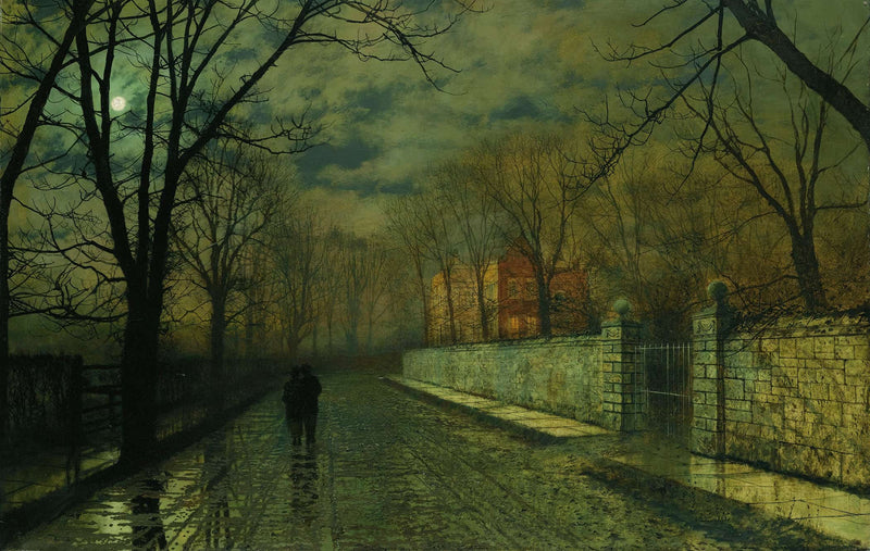Figures In A Moonlit Lane After Rain by John Atkinson Grimshaw