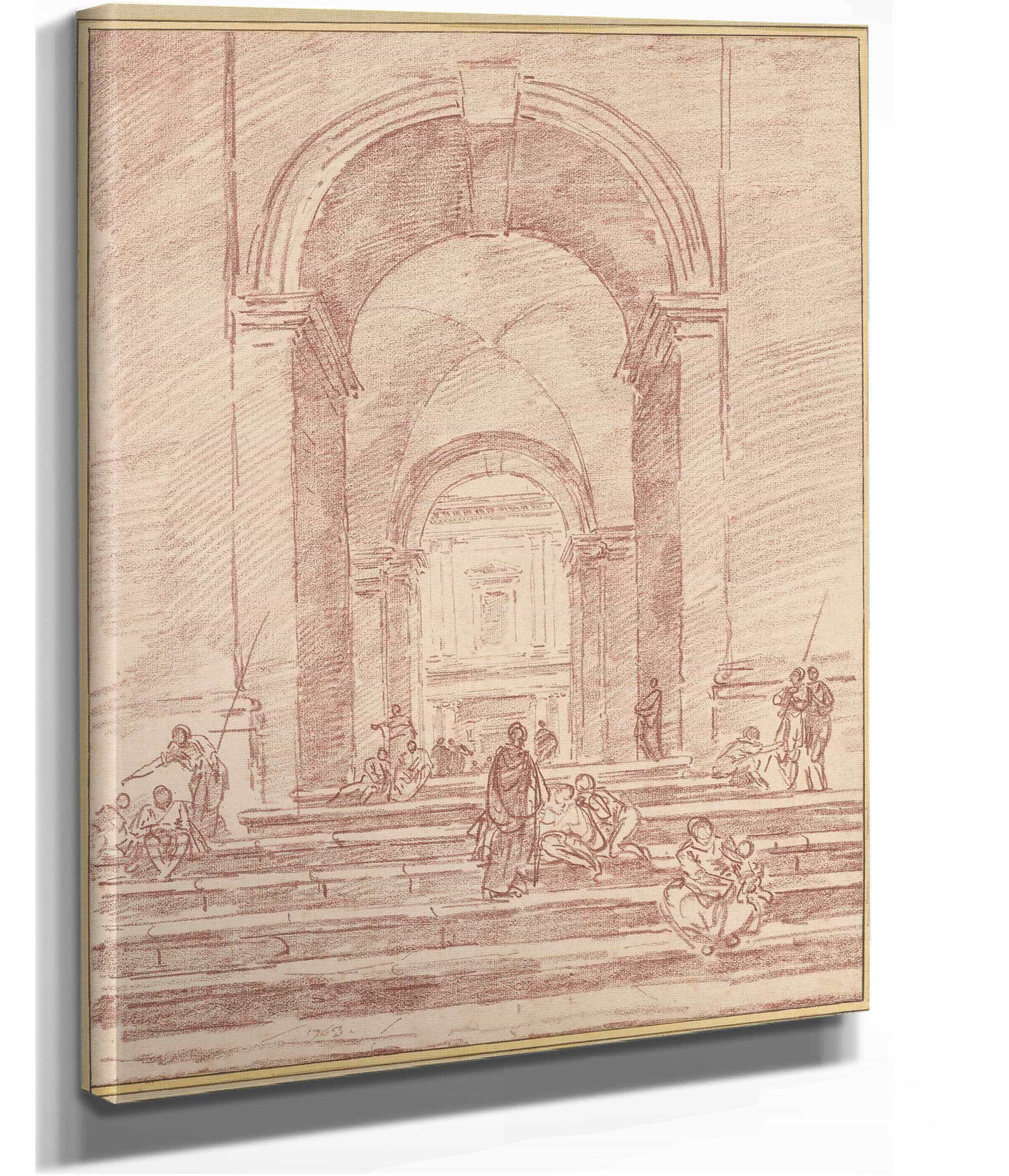 Figures In A Roman Arcade by Hubert Robert