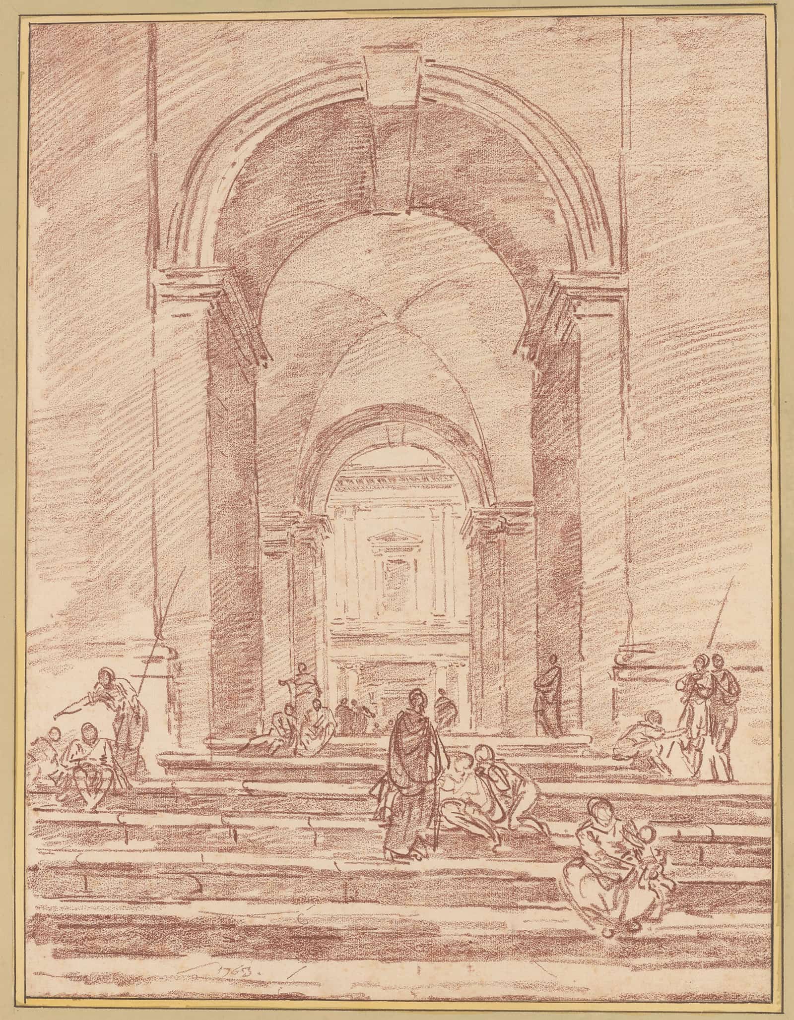 Figures In A Roman Arcade by Hubert Robert