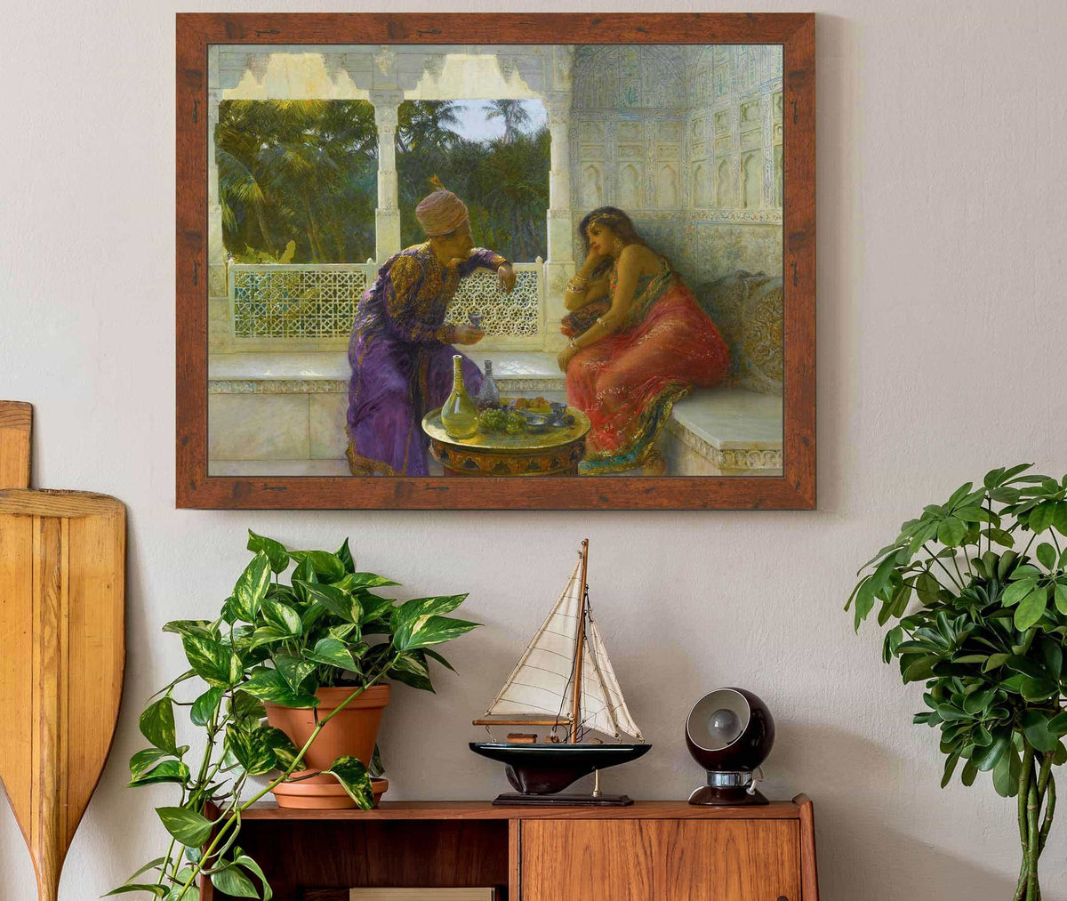 Figures In An Interior With Garden Of Palms Beyond by Edwin Lord Weeks