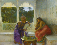 Figures In An Interior With Garden Of Palms Beyond by Edwin Lord Weeks